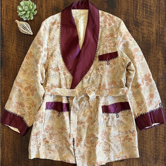 1950’s Gentleman’s Smoking Jacket Robe, Japanese Brocade - Picture 1 of 10